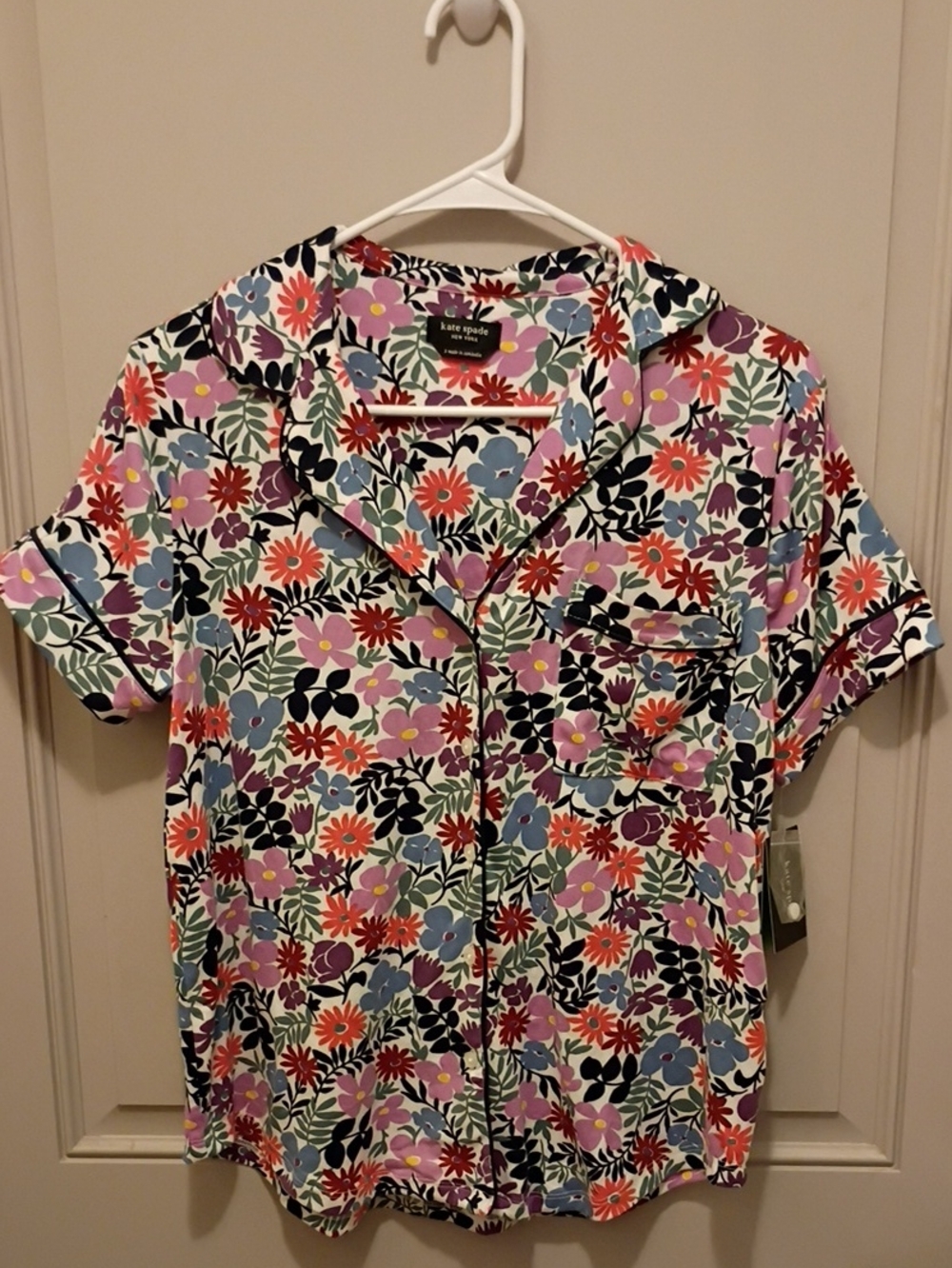 kate spade Floral Short-Sleeve Button-Up Shirt - Multicolor Size Small